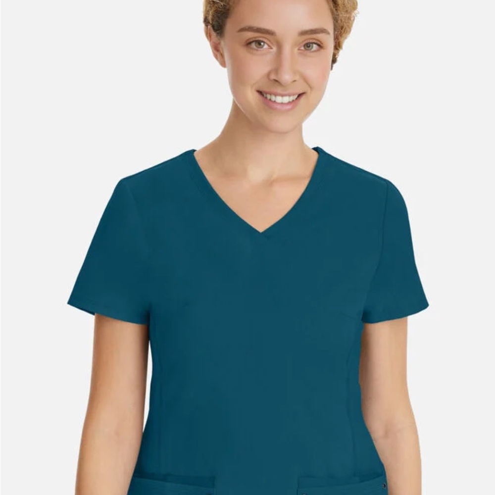 Healing Hands Caribbean Blue V-Neck Short Sleeve Scrub Top